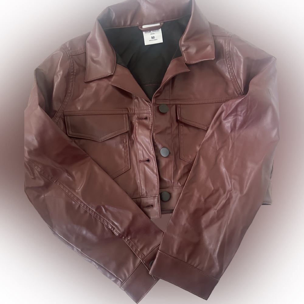 Faux leather cropped jacket
